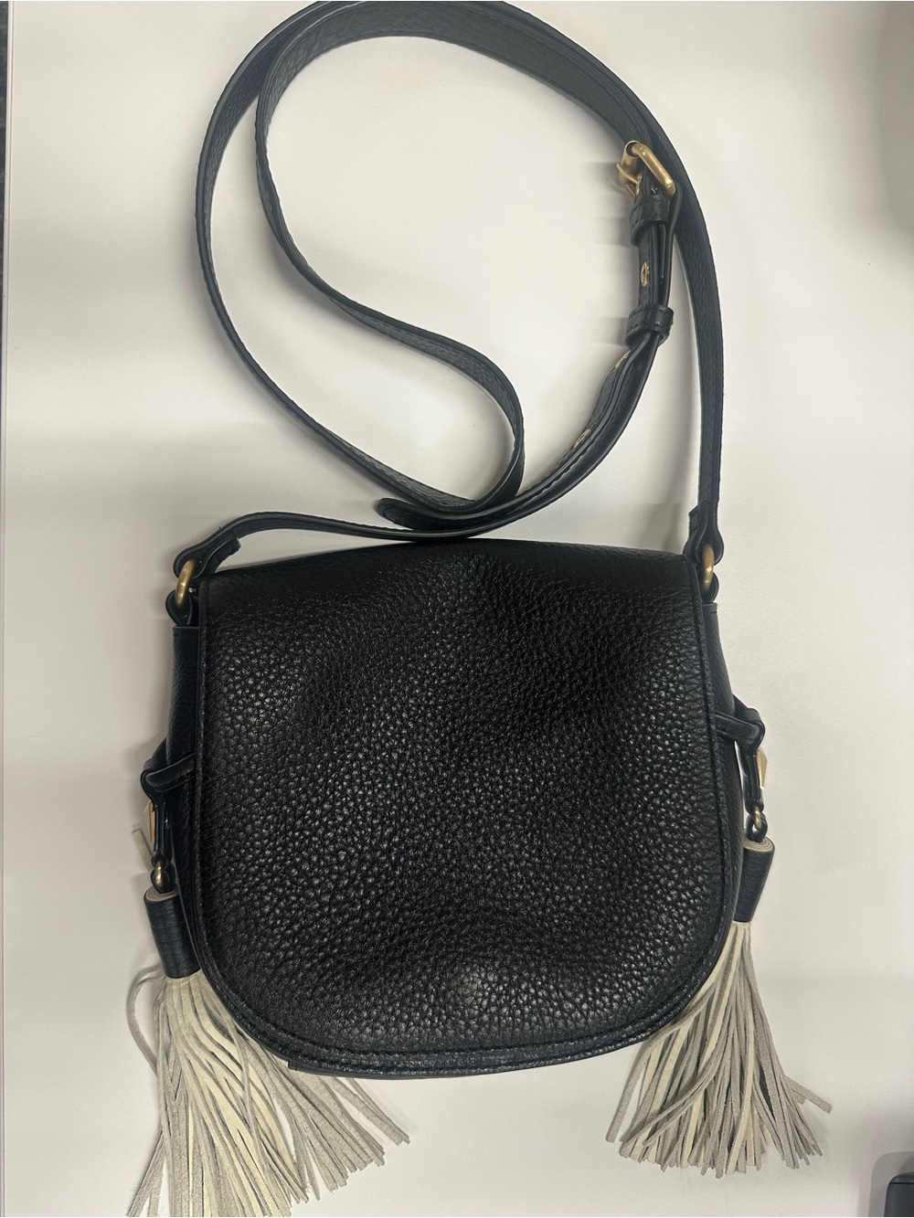 Badgley Mischka Black Pebbled Leather Tassel Crossbody Bag
